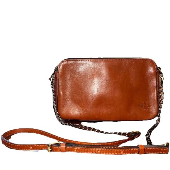 Patricia Nash Veg Tan Leather Crossbody Bag Brown Chain Strap Zip Compartments - Picture 4 of 15